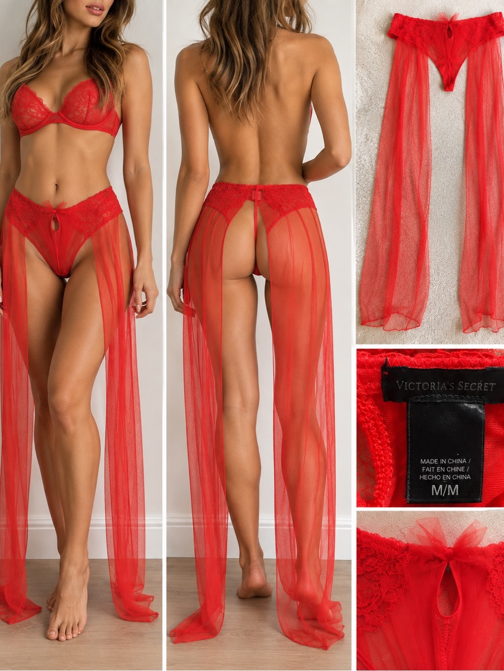 Victoria's Secret Red Sheer Split-Skirt Panty Skirted G-String